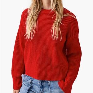 Sanctuary Chilly out lipstick Red Crew Neck Sweater- chenille